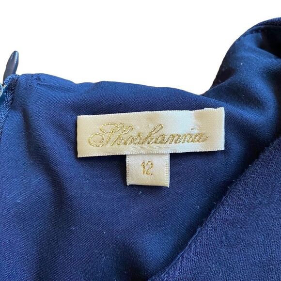 Shoshanna Ink Blue Ruffle Drop Hem Dress Belted 12 - Picture 4 of 6